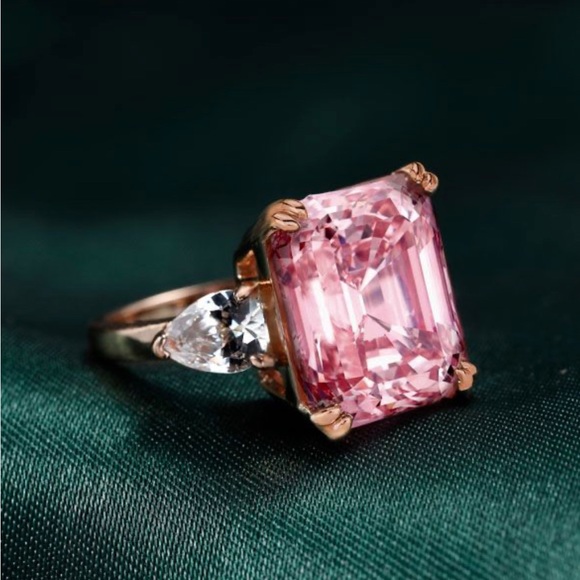 Italo Rose Gold Emerald Cut Engagement Ring Pink Sapphire Ring - Picture 1 of 11